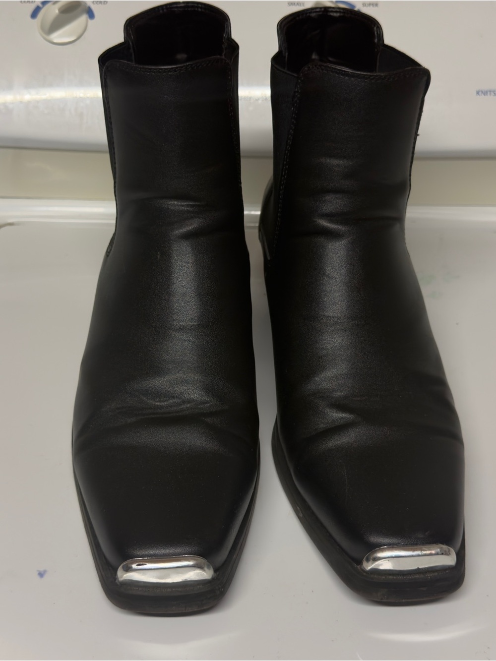 ASOS Black Leather Ankle Boots with Silver Toe Caps